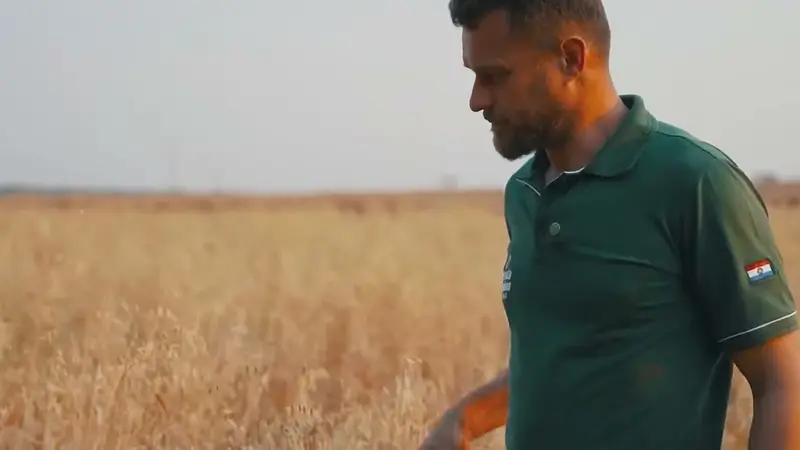 Lucas en la chacra de trigo
